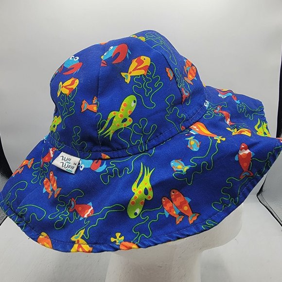 Wee Wave Floppy Blue Sun Hat Cap Ocean Beach Submarine Fish Squid Octopus - Picture 4 of 8